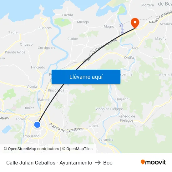 Calle Julián Ceballos - Ayuntamiento to Boo map