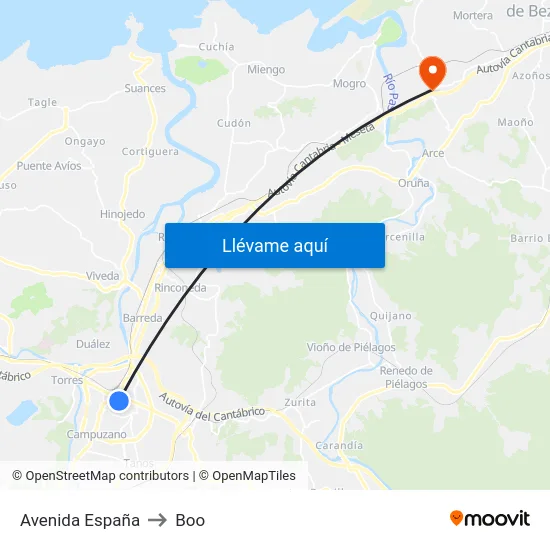 Avenida España to Boo map