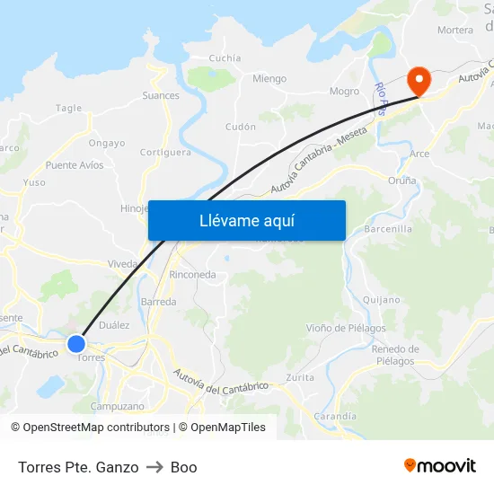 Torres Pte. Ganzo to Boo map