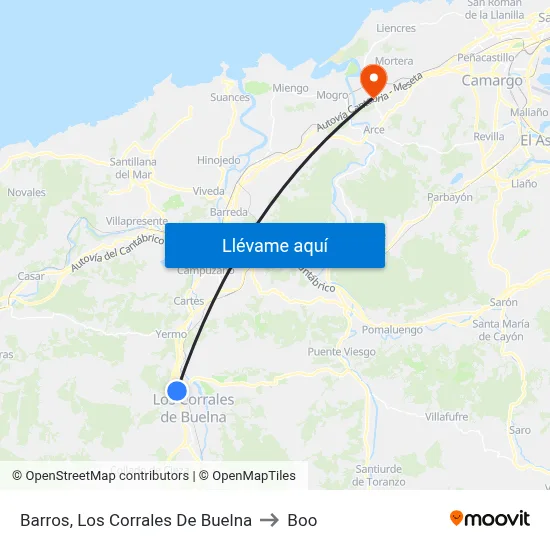 Barros, Los Corrales De Buelna to Boo map