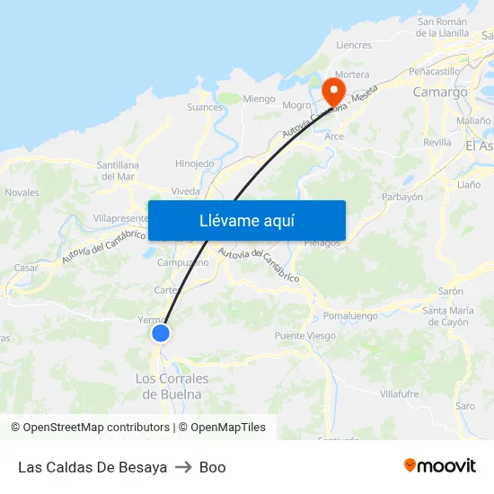 Las Caldas De Besaya to Boo map