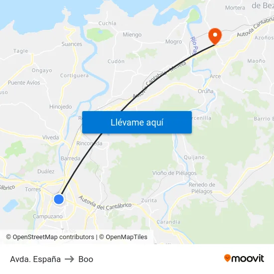 Avda. España to Boo map