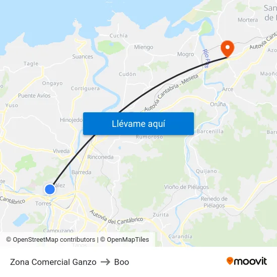 Zona Comercial Ganzo to Boo map