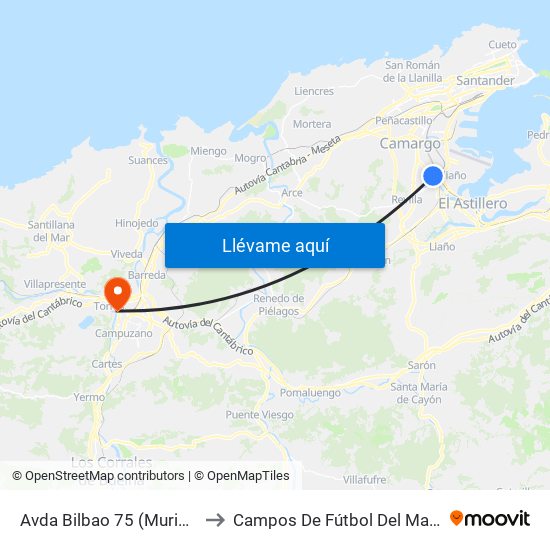 Avda Bilbao 75 (Muriedas) to Campos De Fútbol Del Malecón map
