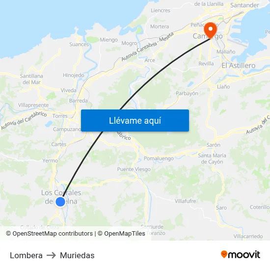Lombera to Muriedas map