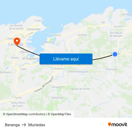 Beranga to Muriedas map