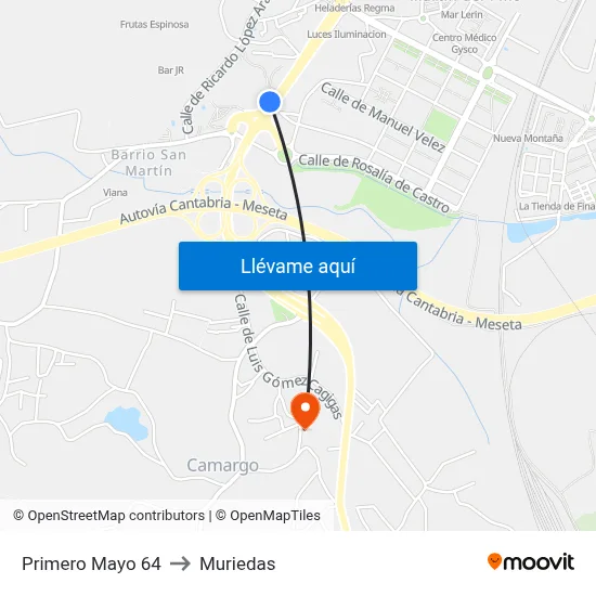 Primero Mayo 64 to Muriedas map