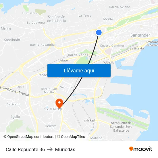 Calle Repuente 36 to Muriedas map