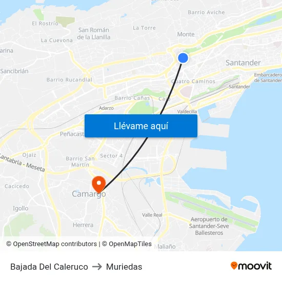 Bajada Del Caleruco to Muriedas map