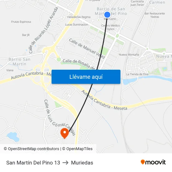 San Martín Del Pino 13 to Muriedas map