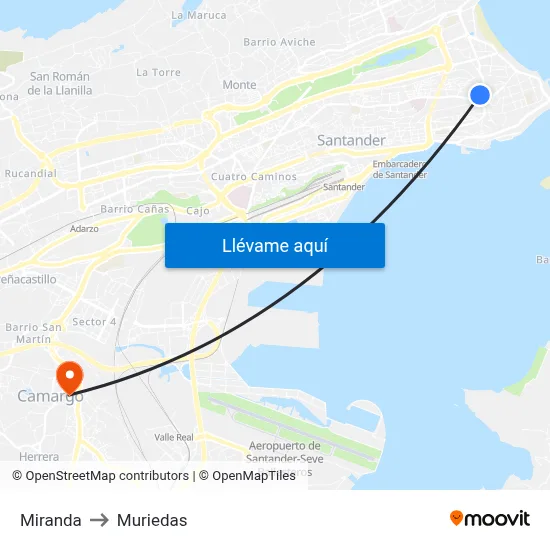 Miranda to Muriedas map