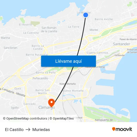 El Castillo to Muriedas map