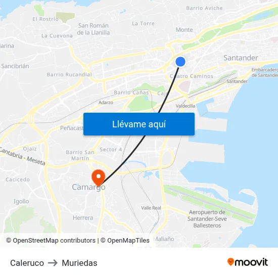 Caleruco to Muriedas map