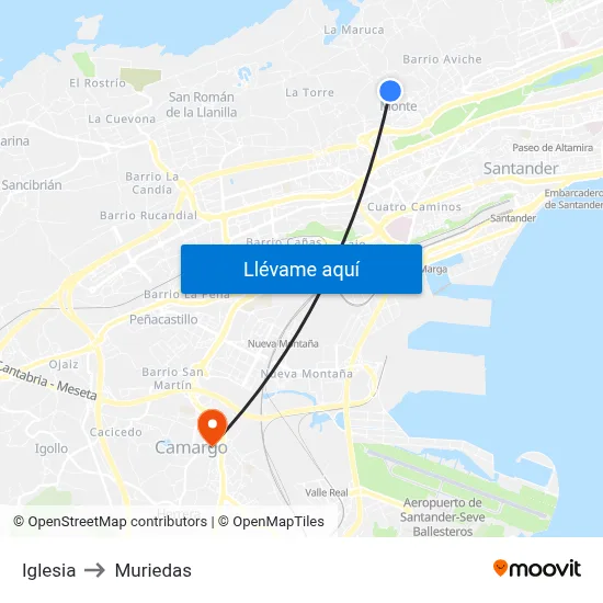 Iglesia to Muriedas map