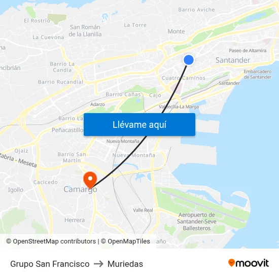 Grupo San Francisco to Muriedas map