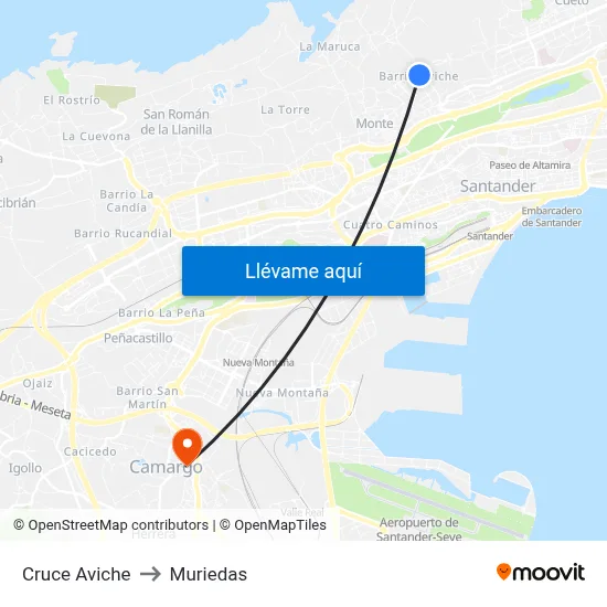 Cruce Aviche to Muriedas map