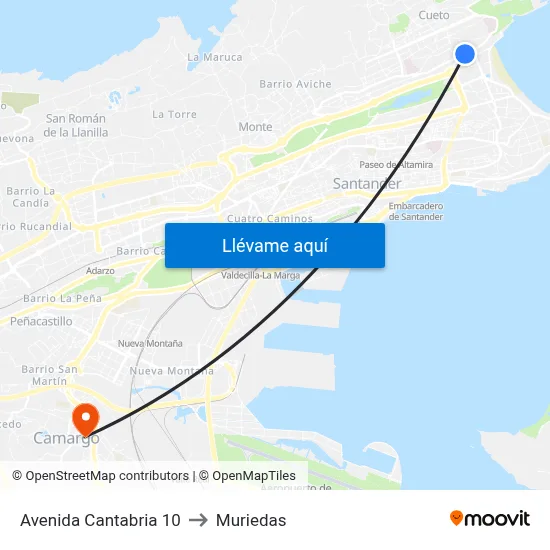 Avenida Cantabria 10 to Muriedas map