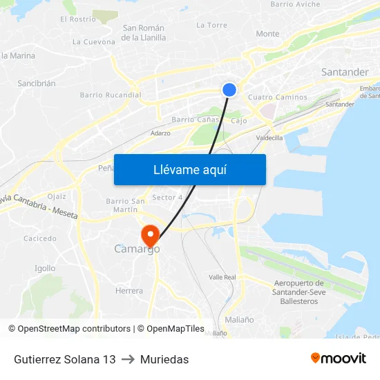 Gutierrez Solana 13 to Muriedas map