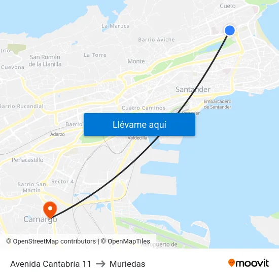 Avenida Cantabria 11 to Muriedas map