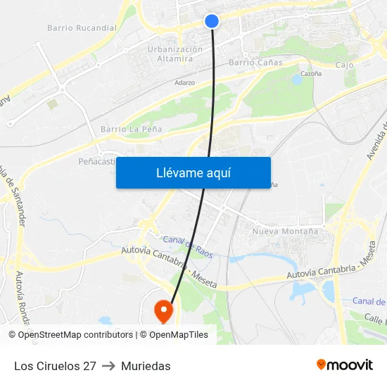 Los Ciruelos 27 to Muriedas map