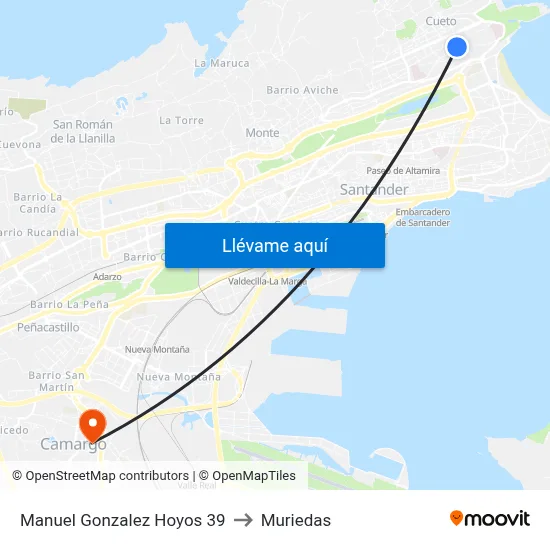 Manuel Gonzalez Hoyos 39 to Muriedas map