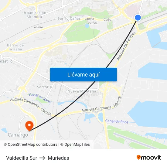 Valdecilla Sur to Muriedas map