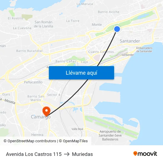 Avenida Los Castros 115 to Muriedas map
