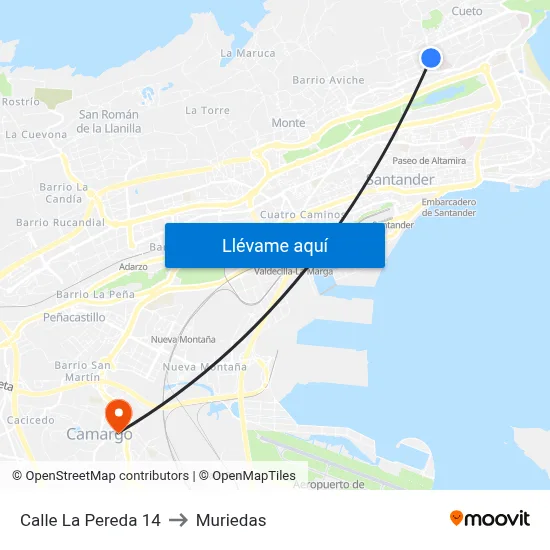Calle La Pereda 14 to Muriedas map