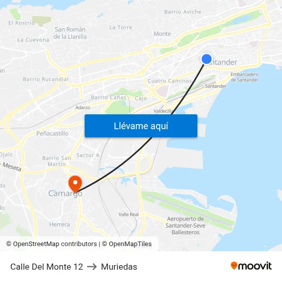 Calle Del Monte 12 to Muriedas map