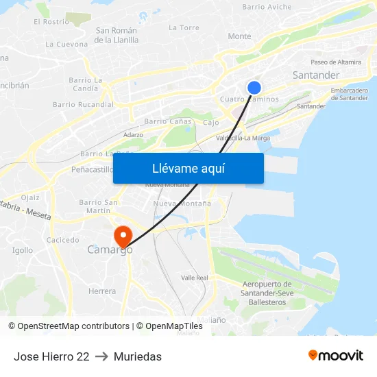 Jose Hierro 22 to Muriedas map