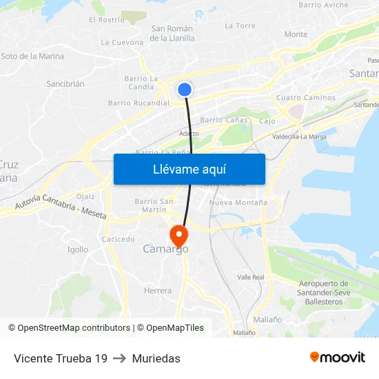 Vicente Trueba 19 to Muriedas map