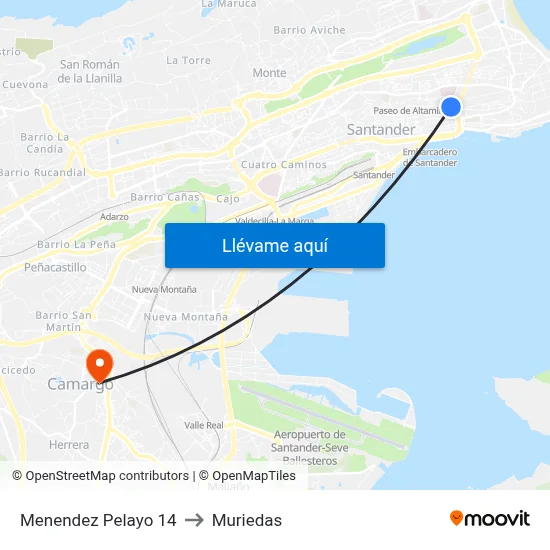 Menendez Pelayo 14 to Muriedas map