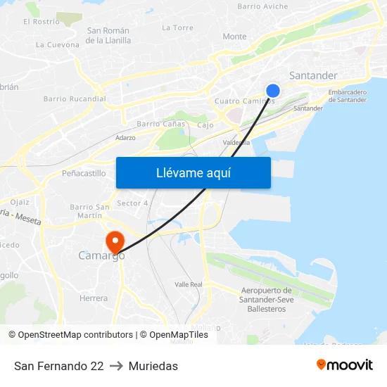 San Fernando 22 to Muriedas map