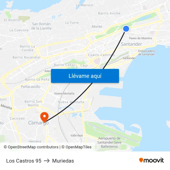 Los Castros 95 to Muriedas map