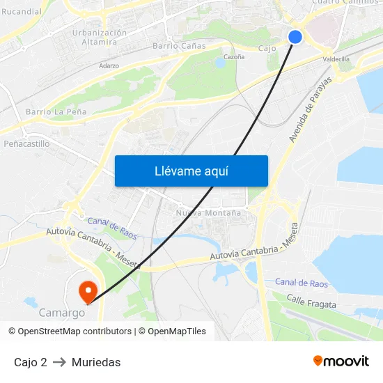 Cajo 2 to Muriedas map