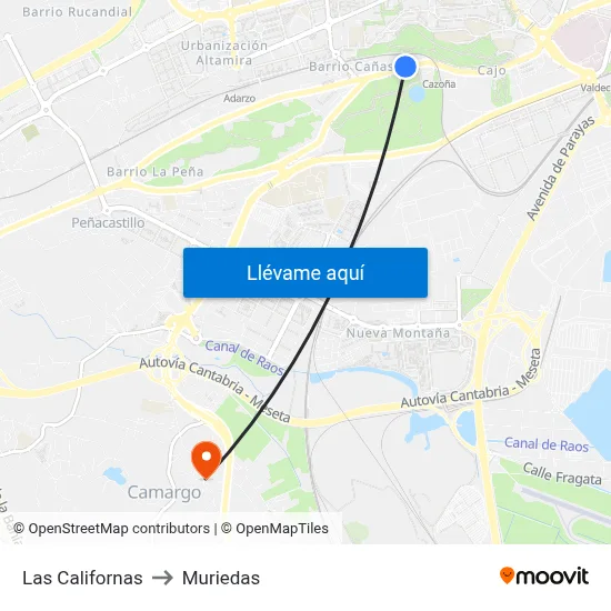 Las Californas to Muriedas map