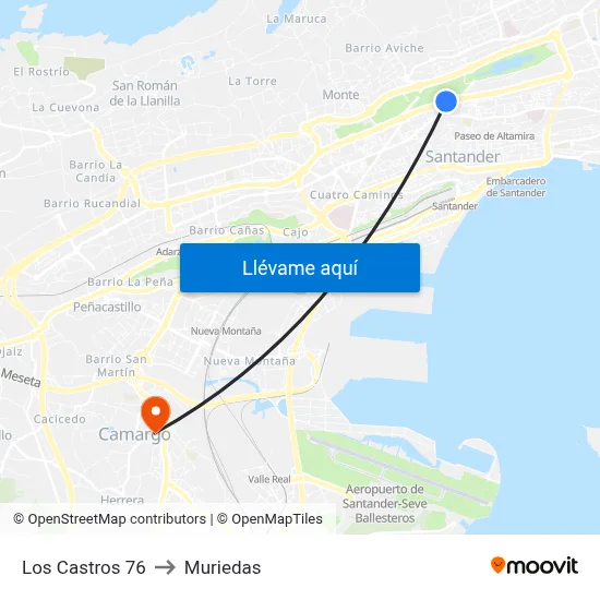 Los Castros 76 to Muriedas map