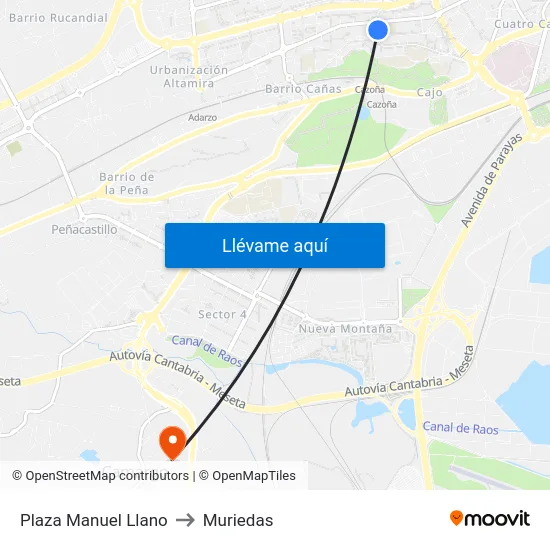 Plaza Manuel Llano to Muriedas map