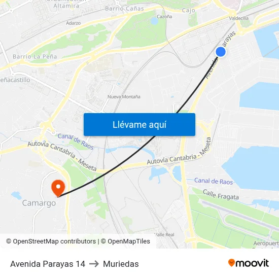 Avenida Parayas 14 to Muriedas map