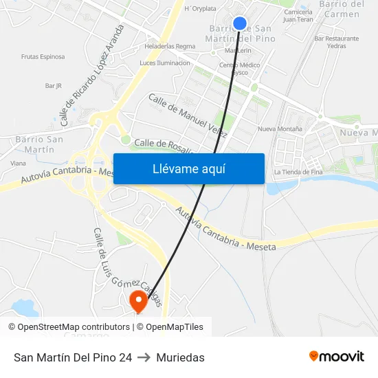 San Martín Del Pino 24 to Muriedas map
