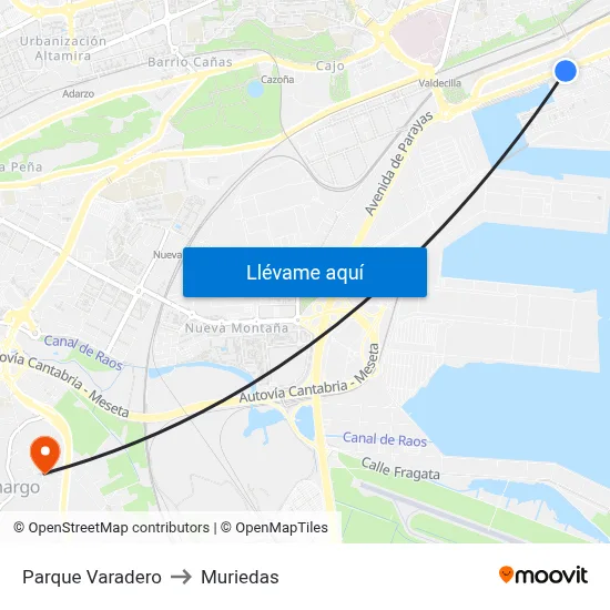 Parque Varadero to Muriedas map