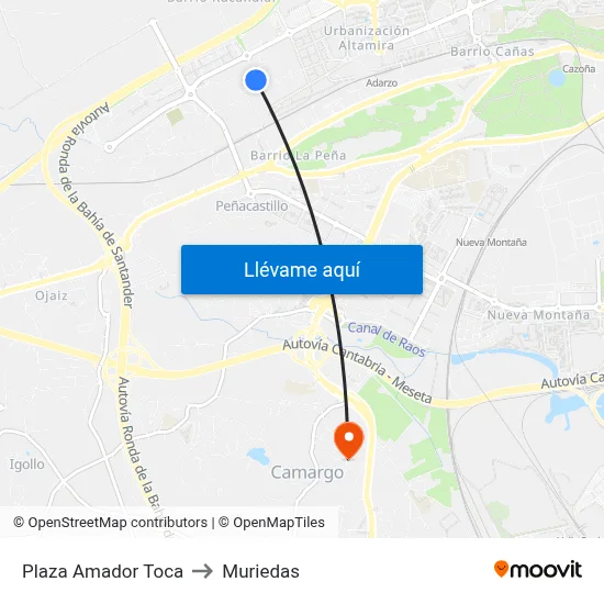 Plaza Amador Toca to Muriedas map