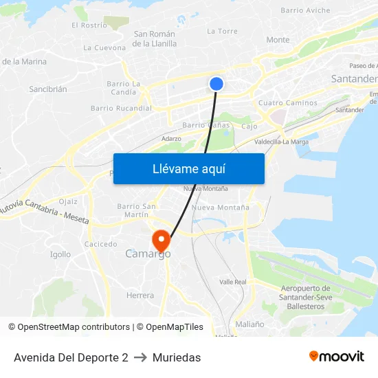 Avenida Del Deporte 2 to Muriedas map
