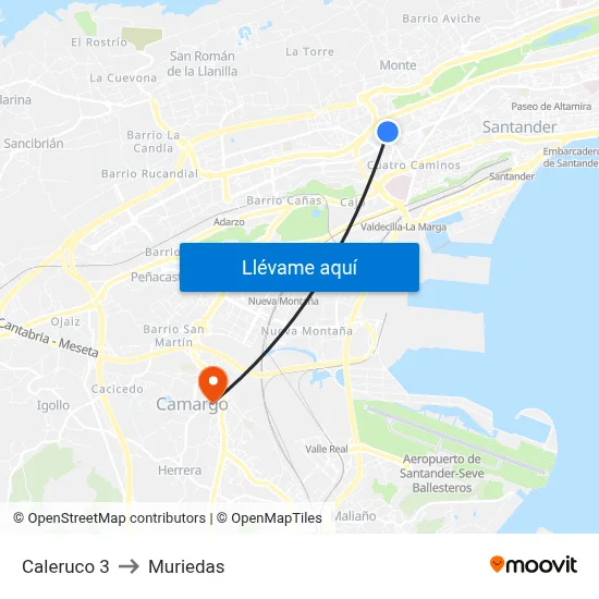 Caleruco 3 to Muriedas map