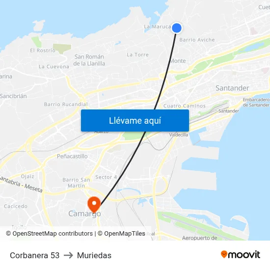 Corbanera 53 to Muriedas map