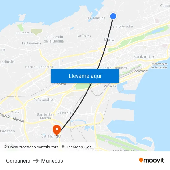 Corbanera to Muriedas map