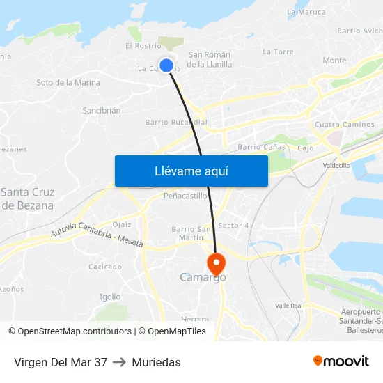 Virgen Del Mar 37 to Muriedas map