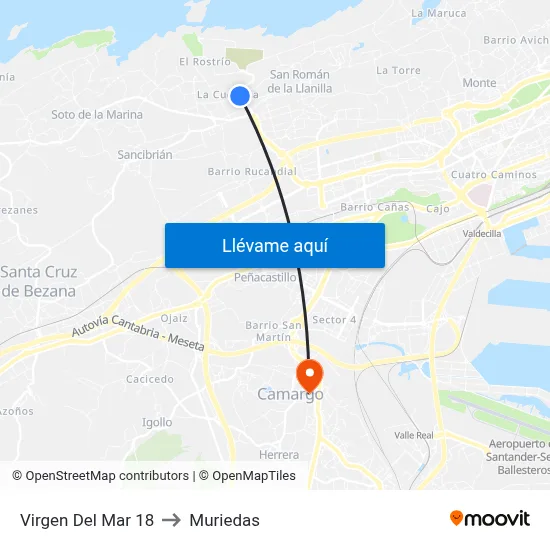 Virgen Del Mar 18 to Muriedas map