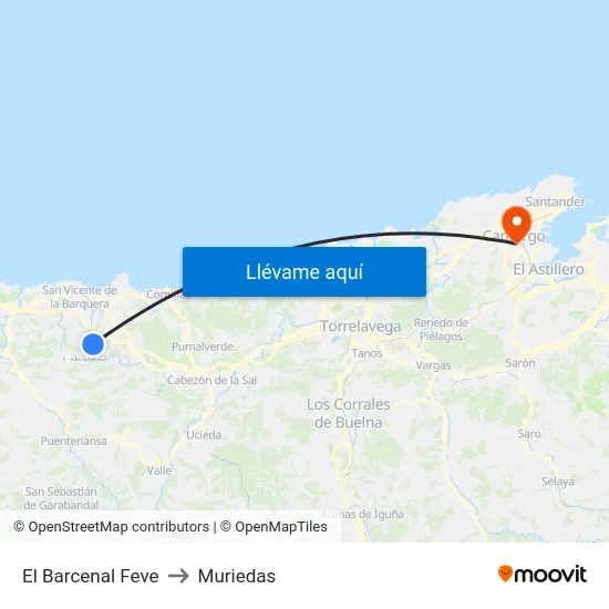 El Barcenal Feve to Muriedas map