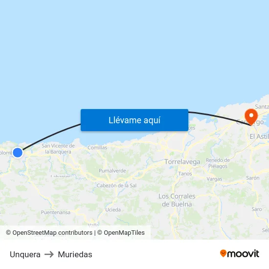 Unquera to Muriedas map